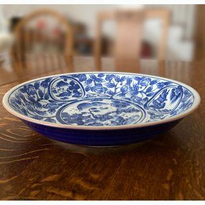 Japanese Blue & White Floral Landscape Scene Bowl